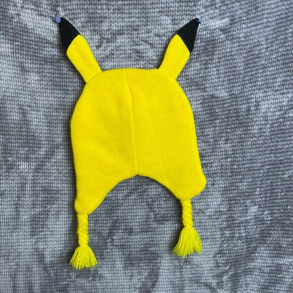 Pokémon Pikachu Face Open Mouth Knit Hat Beanie 2015 adult 4 inch Side Braids - Picture 3 of 8